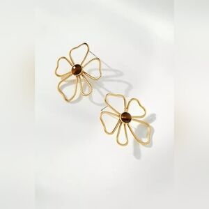 Anthropologie,  Abstract Floral Earrings, Gold Tone/Brown, NEW!